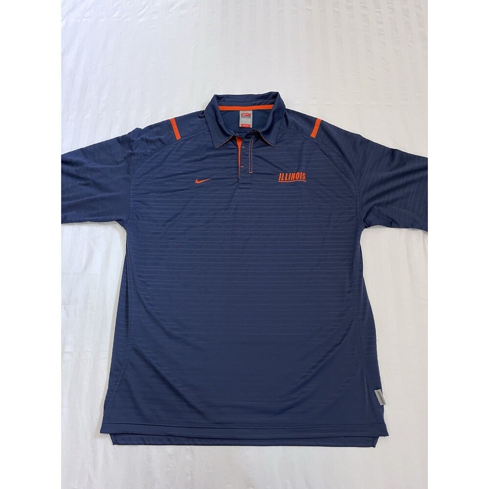VTG Nike Team University of Illinois Fighting Illini Dri-Fit Polo Shirt Navy L